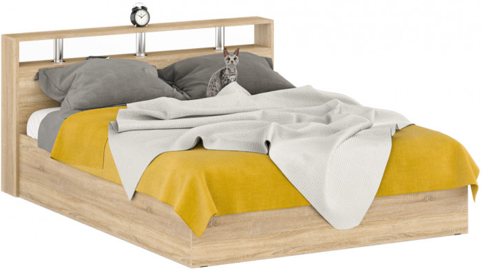 Камелия спальня № 3 Кровать 1600 + Две тумбы + Стол косметич. + Зеркало + Комод + Шкаф 4-х, дуб сонома