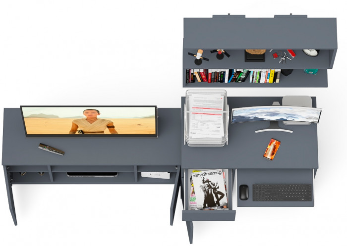 Мори компьютерный стол МС-1 левый + Тумба МТВ1200.1 + Полка 900, графит
