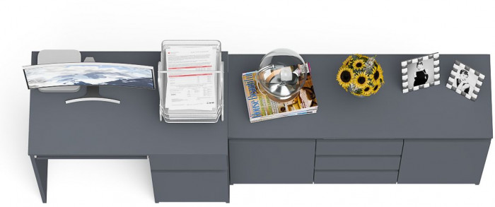 Мори компьютерный стол МС-1 правый + Комод МК1200.3, графит