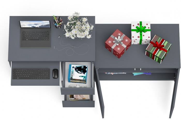 Мори компьютерный стол МС-6 правый + Тумба МА900.1, графит