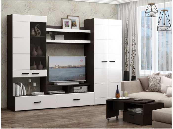 Гостиная Гамма-17 МДФ (Латте глянец, Ясень шимо светлый)