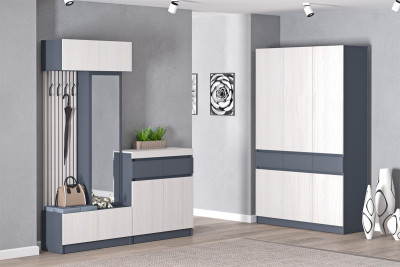 Модульная Прихожая Иннэс-10, набор 5, Графит/Ясень Анкор Светлый