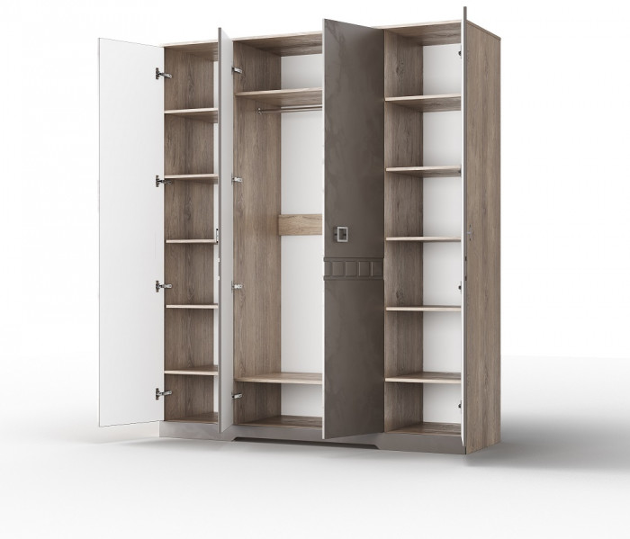 Шкаф для одежды 4-х дверный "Римини" - Белый текстурный/Дуб полярный