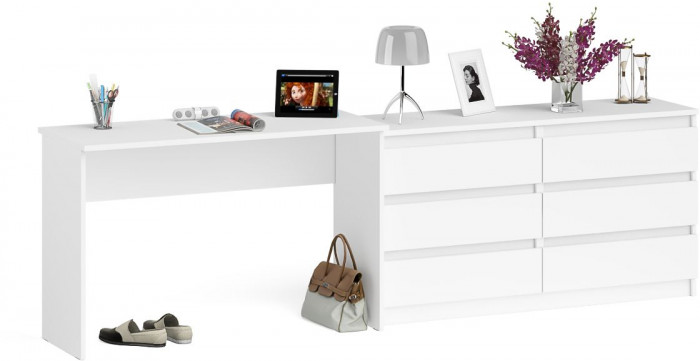 Мори Стол письменный МСП1200.1 + Комод МК1380.6, цвет белый, ШхГхВ 258,4х50х76,6 см., универсальная сборка