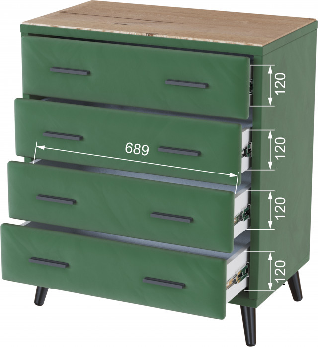 Комод интерьерный Пай изумруд/мдф дуб канадский