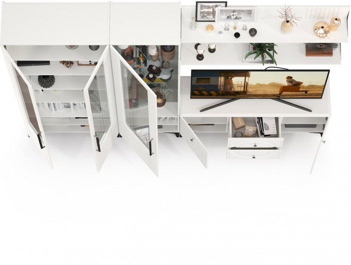 Валенсия Гостиная № 078, цвет ЛДСП белый шагрень/МДФ белый шагрень, ШхГхВ 272,2х38,3х225,2 см., универсальная сборка