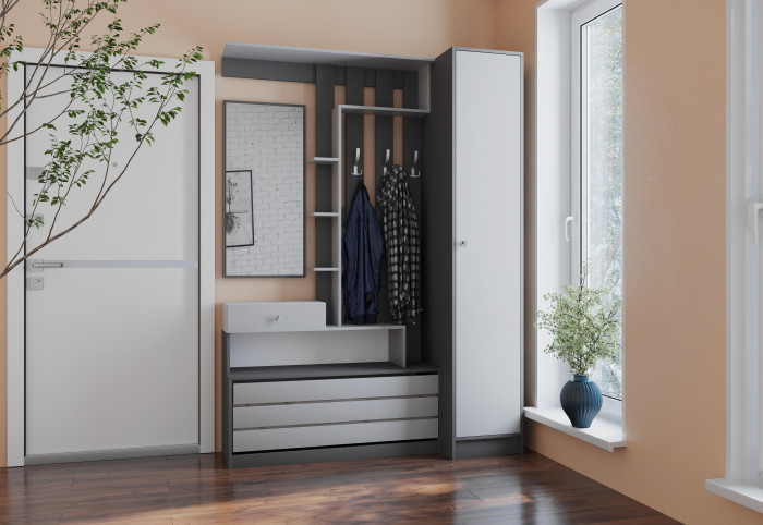 Модульная Прихожая Ямайка, композиция 3, Графит серый/Камень серый