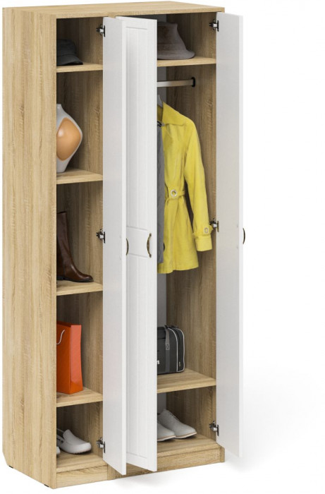 Прихожая П-6-500 Шкаф + Пенал, цвет дуб сонома/фасады МДФ белое дерево фрезеровка прованс, ШхГхВ 90х50х210 см., универсальная сборка