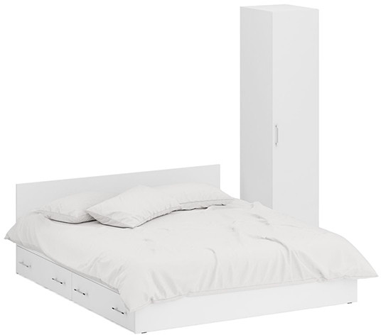 Кровать с ящиками 1800 + Пенал Стандарт, цвет белый, ШхГхВ 183,5х203,5х70 + 45х52х200 см., сп.м. 1800х2000 мм., без матраса, основание есть