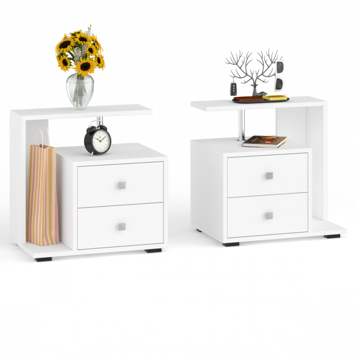 Камелия Кровать с ящиками 1400 + две тумбы, цвет белый, ШхГхВ 256х217х78,2 см., сп.м. 1400х2000 мм., без матраса, основание есть