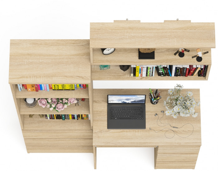 Мори Стол компьютерный МС-6 правый + Стеллаж МСТ600.3 + Полка 900, цвет дуб сонома, ШхГхВ 150,4х50х209,6 см., НЕ универсальная сборка