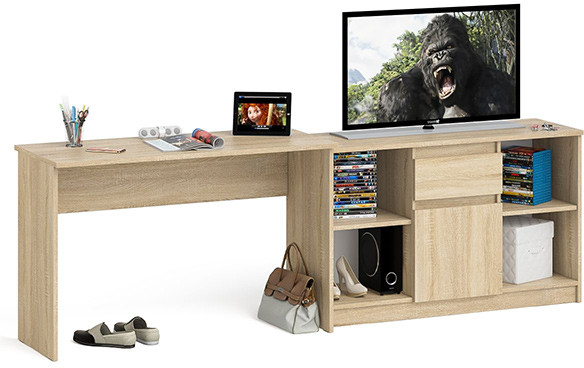 Мори Стол письменный МСП1200.1 + Тумба МТВ1204.1, цвет дуб сонома, ШхГхВ 240,8х50х76,6 см., универсальная сборка