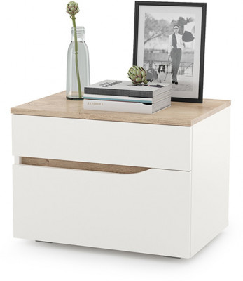 Муссон 16.03 Тумба прикроватная, цвет белый/дуб эндгрейн элегантный, ШхГхВ 56х39,4х42 см., два выдвижных ящика, НЕ универсальная сборка