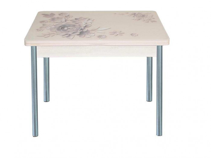 Симпл фотопечать стол обеденный раскладной / кофейные цветы/дуб молочный/металлик