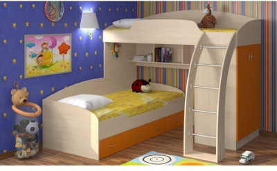 Модульная детская Соня (Соня 1 + Соня 2), Дуб молочный / Оранжевый