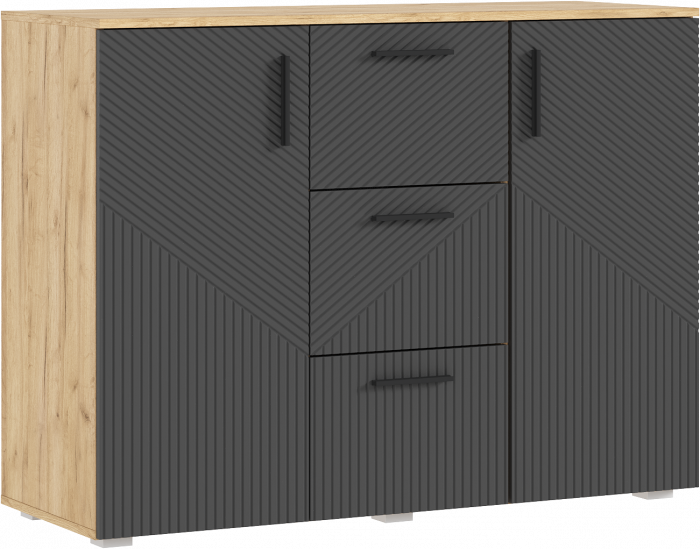 Сильвия Комод (3 ящика/2 двери) 1200, Браш Графит/Дуб крафт