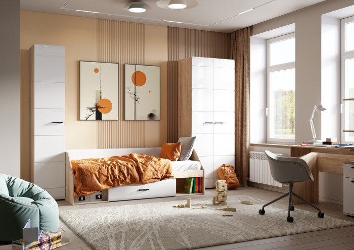 ЛИБЕРТИ ГС 01 Гостиная (2800х2100х400) Фасад МДФ БЕЛЫЙ ГЛЯНЕЦ/Корпус ДУБ СОНОМА