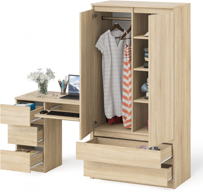 Мори Стол компьютерный МС-6 левый + Шкаф МШ900.1, цвет дуб сонома, ШхГхВ 180,4х50,4х179,6 см., выдвижные ящики слева, НЕ универсальная сборка