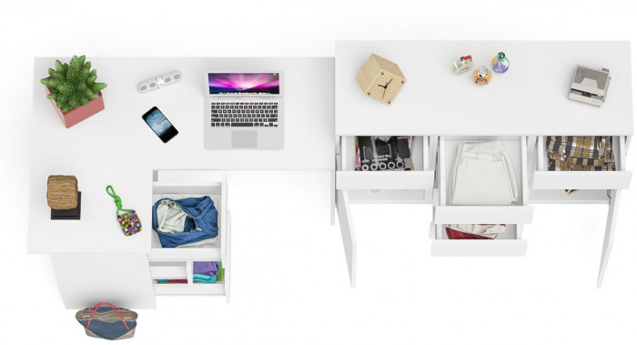 Мори компьютерный стол МС-16 левый + Комод МК1200.4, белый