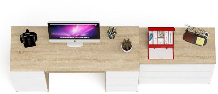 Мори компьютерный стол МС-2 + Комод МК800.1, дуб сонома/белый