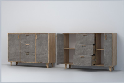 Эго Комод К-2 НГ (Камень Темный/Дуб Крафт Золотой)