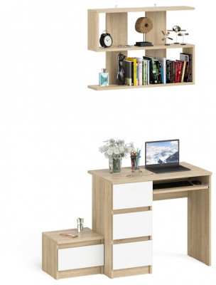 Мори Стол компьютерный МС-6 левый + Тумба ТМП400.1 + Полка 900, цвет дуб сонома/белый, ШхГхВ 130,4х50х209,6 см., НЕ универсальная сборка