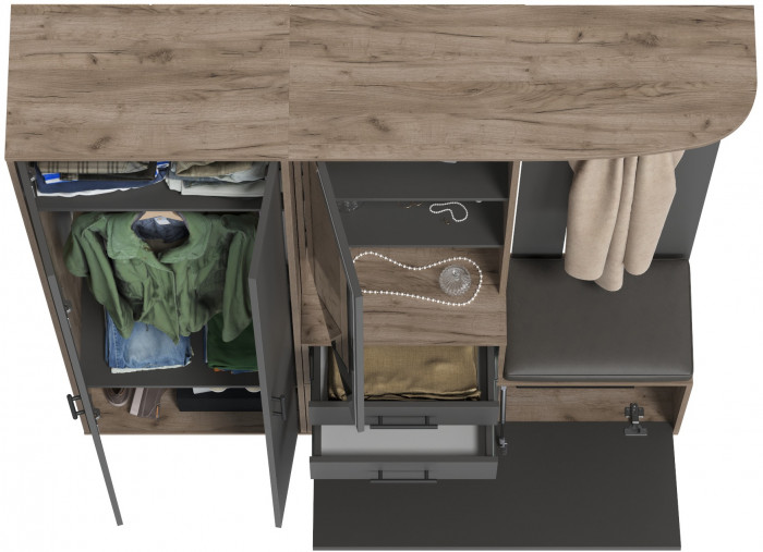 Прихожая 2-3430+2-3431дкт/граф Домино - Комплект для прихожей, дуб крафт табачный/графит