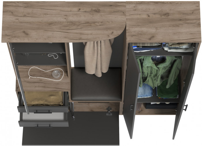 Прихожая 2-3430+2-3431дкт/граф Домино - Комплект для прихожей, дуб крафт табачный/графит