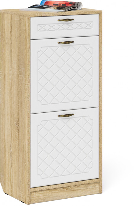 Прихожая П-6 Компоновка № 22, дуб сонома/фасады МДФ белое дерево фрезеровка ромб