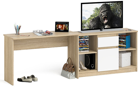 Мори Стол письменный МСП1200.1 + Тумба МТВ1204.1, цвет дуб сонома/белый, ШхГхВ 240,8х50х76,6 см., универсальная сборка