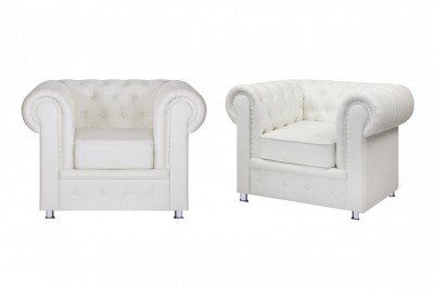 Кожаное кресло "Честер" цвет белый, для отдыха, для дома в гостиную, на кухню