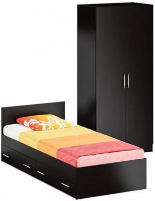 Кровать с ящиками 0900 + Шкаф 2-х створчатый Стандарт, венге