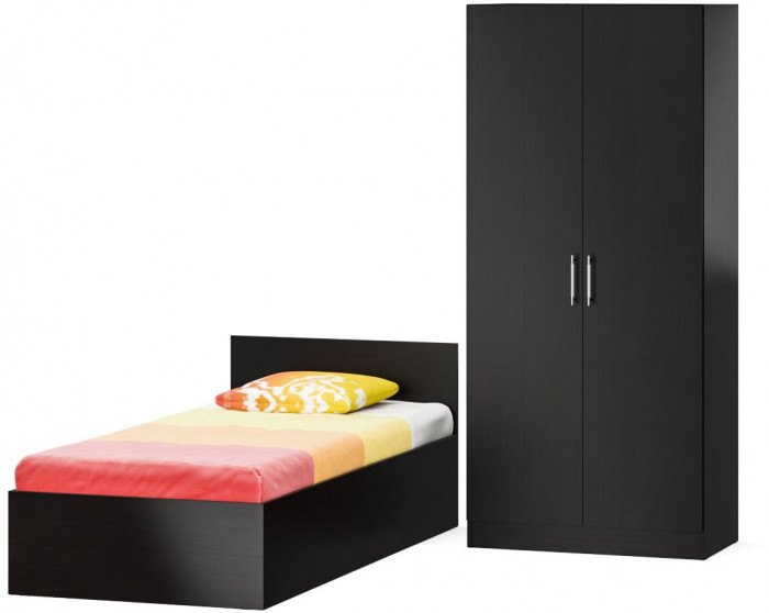Кровать с ящиками 0900 + Шкаф 2-х створчатый Стандарт, венге