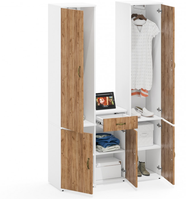 Лидер-8 Пенал МД 21Б + Пенал МД 21Б + Тумба МД 3.15, белый шагрень/крафт золото