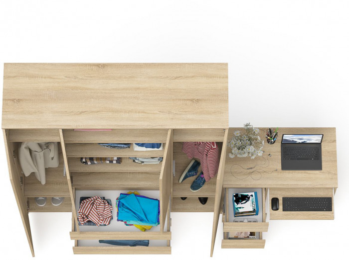 Мори компьютерный стол МС-6 левый + Шкаф МШ1600.1, дуб сонома