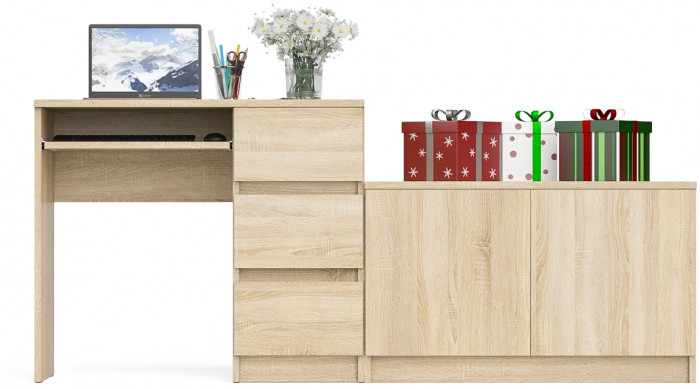 Мори компьютерный стол МС-6 правый + Тумба МА900.1, дуб сонома