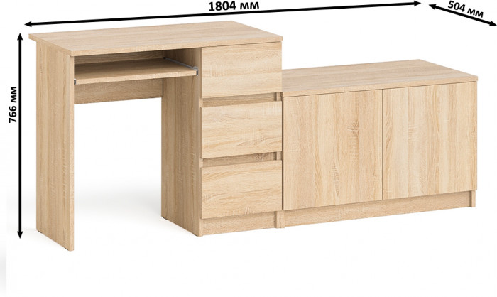 Мори компьютерный стол МС-6 правый + Тумба МА900.1, дуб сонома