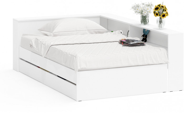 Ксения Кровать с ящиками 1200 + прикроватный блок, белый