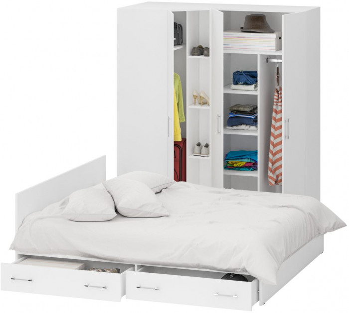 Спальня Стандарт 2-1800Я, цвет белый, ШхГхВ 183,5х203,5х70 + 171,2х81,2х200 см., сп.м. 1800х2000 мм., без матраса, основание есть