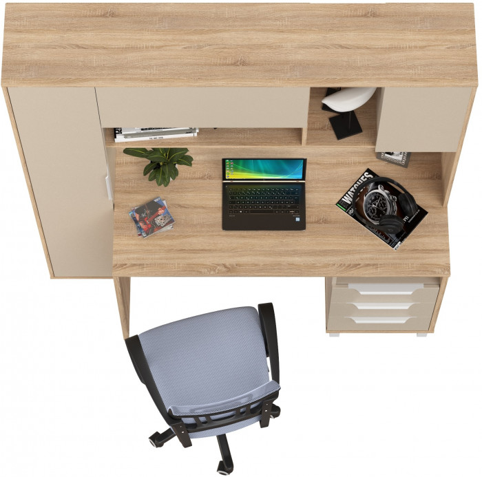 Стол компьютерный Комфорт 12.95N + кресло 103 серое, цвет дуб сонома/сатин, ШхГхВ 162х60,3х180 см., НЕ универсальная сборка