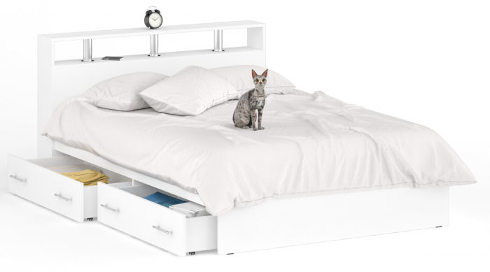 Камелия Кровать с ящиками 1400, цвет белый, ШхГхВ 143,5х217х78,2 см., сп.м. 1400х2000 мм., без матраса, основание есть