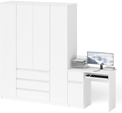 Мори Стол компьютерный МС-1 левый + Шкаф МШ1600.1, цвет белый, ШхГхВ 250,4х50,4х209,6 см., выдвижной ящик слева, НЕ универсальная сборка