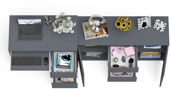 Мори компьютерный стол МС-6 правый + Комод МК1200.3, графит