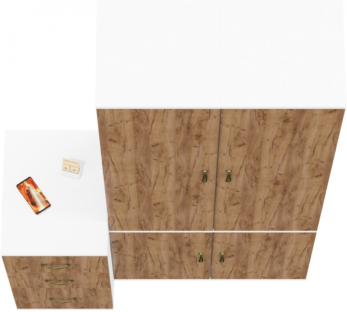 Лидер-8 Пенал МД 21Б + Пенал МД 21Б + Тумба МД 3.16, белый шагрень/крафт золото