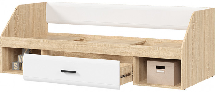 ЛИБЕРТИ КР 03 Кровать одноярусная (1940х660х850) Фасад МДФ БЕЛЫЙ ГЛЯНЕЦ/Корпус ДУБ СОНОМА