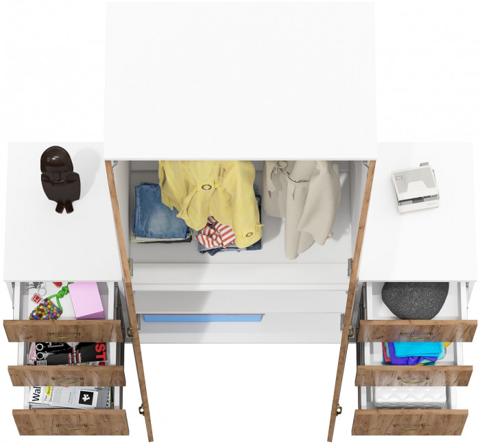 Лидер-8 Шкаф МД 19Б + Тумба МД 3.16 + Тумба МД 3.16, белый шагрень/крафт золото