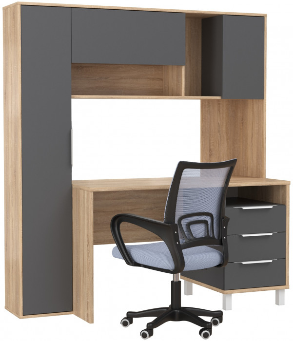 Стол компьютерный Комфорт 12.95N + кресло 103 серое, цвет дуб сонома/тёмно-серый, ШхГхВ 162х60,3х180 см., НЕ универсальная сборка