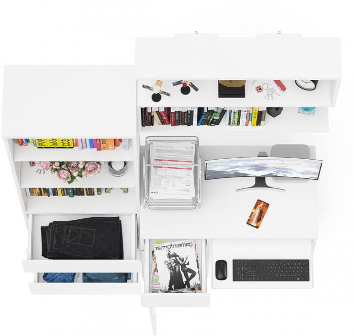 Мори компьютерный стол МС-1 левый + Стеллаж МСТ600.3 + Полка 900, белый