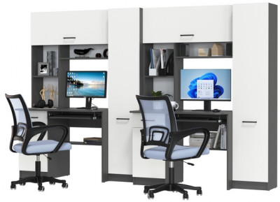 Два стола рабочих 6-0603 Альфа + два кресла 103 серых, цвет графит/белый, ШхГхВ 274х61х181 см., универсальная сборка