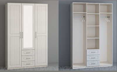 КЭТ-6 Кантри Шкаф 3-х створчатый с ящиками (Бодега белая / Сандал)